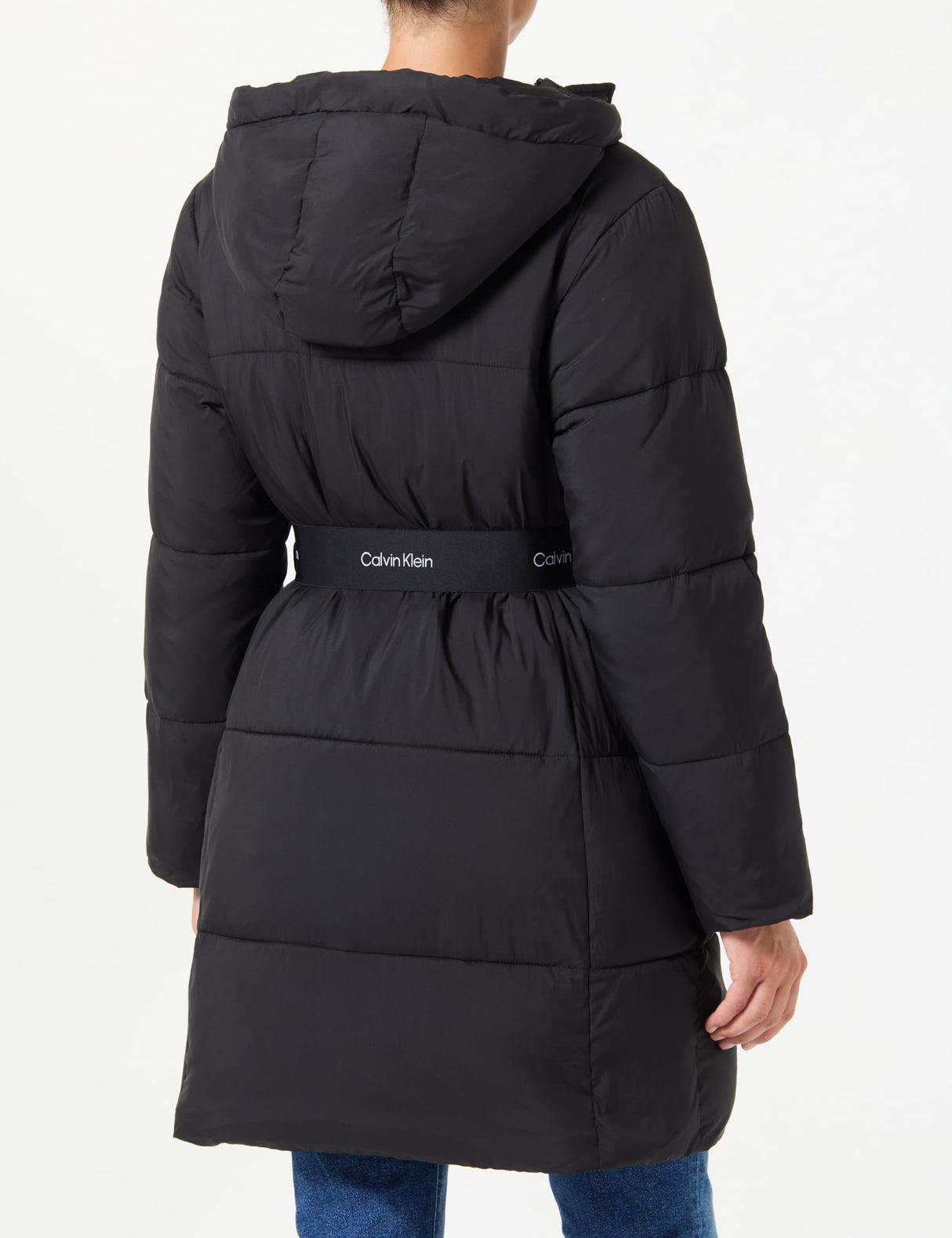 Calvin Klein Abrigo Mujer Logo Belt Long Puffer con cinturón, Negro (Ck Black), XS