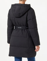 Calvin Klein Abrigo Mujer Logo Belt Long Puffer con cinturón, Negro (Ck Black), XS