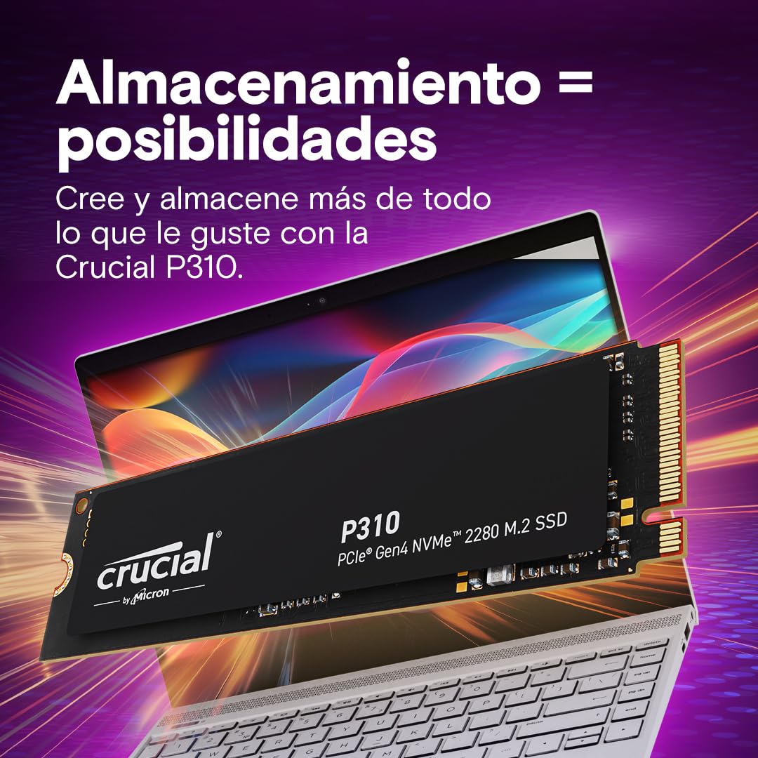 Crucial P310 SSD 2TB PCIe Gen4 NVMe M.2 2280 SSD Interno Gaming, Disco Duro SSD, hasta 7.100 MB/s, Compatible con Ordenador Portátil y de Sobremesa - CT2000P310SSD801 (Edición Acronis)