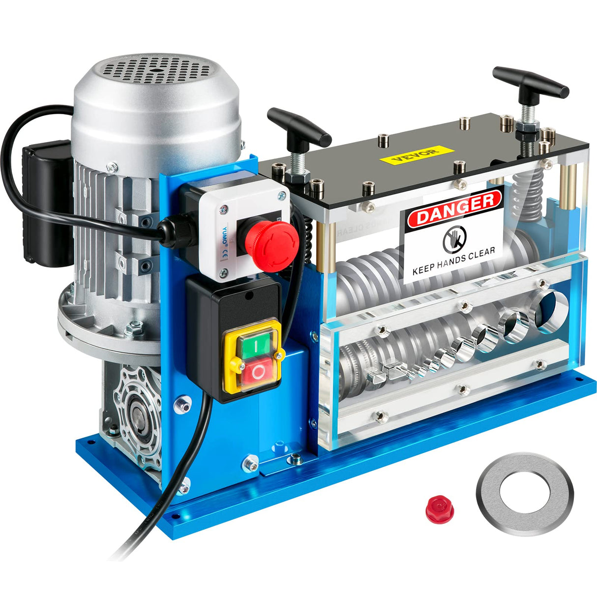 VEVOR Máquina pelacables eléctrica, SMS-038 Potencia 370 W 220 V 50 Hz Peso 25 kg Herramienta pelacables Azul Material Aluminio, Acrílico, Alambre de Cobre para gestionar simultáneamente diferentes