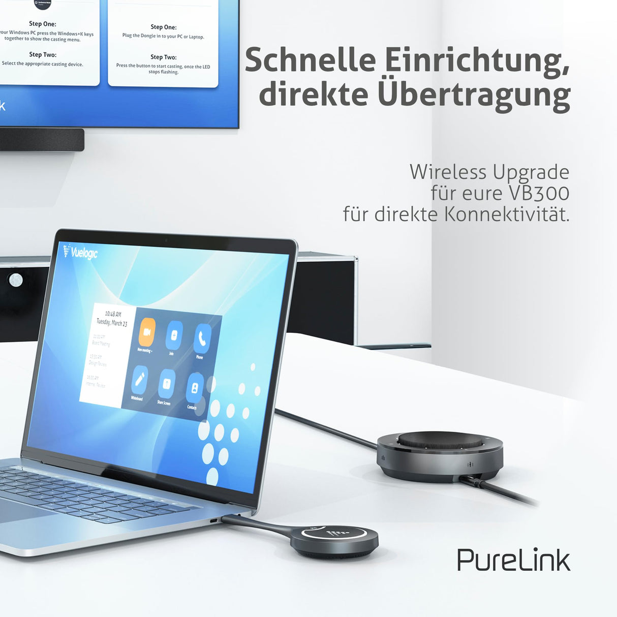 PureLink Vuelogic - Dongle inalámbrico para VB300 Videobar, USB-C, transmisión de vídeo 1080p, Doble Banda, fácil de Usar, Plug and Play, Compatible con Windows, Mac, Android