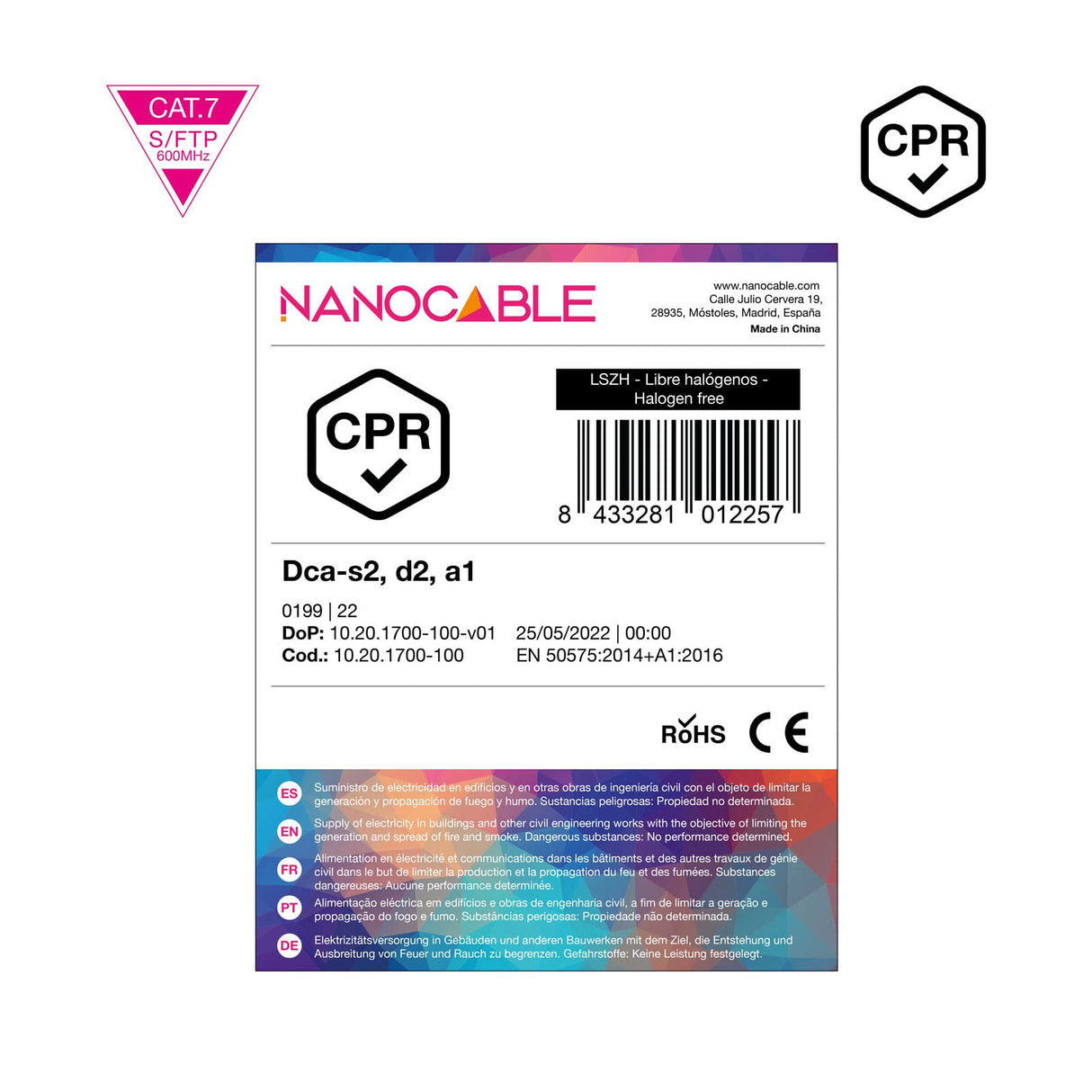 Nanocable Cable Red CAT7 CPR LSZH AWG23 100M