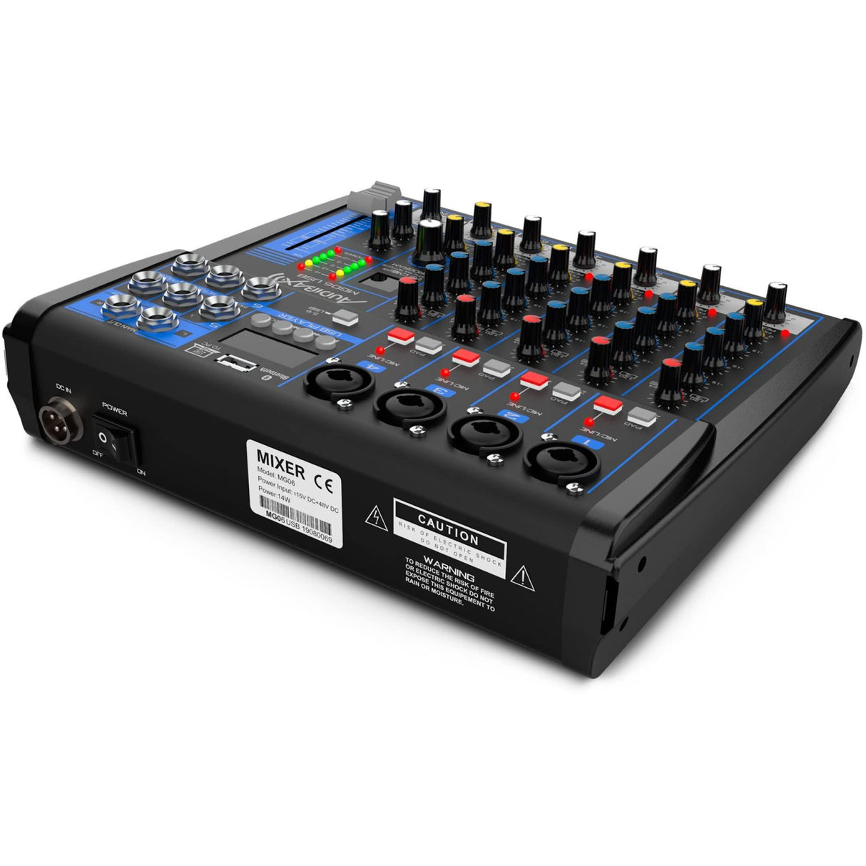 Audibax MG06 USB Mesa Mezclas 6 Canales con Bluetooth, MP3,USB Rec y Efectos