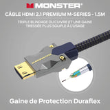Monster Cable HDMI M3000 de 1,5 m, cable HDMI 2.1, cable HDMI 8K, cable HDMI de ultra alta velocidad 48 Gbps, 8 K a 60 Hz, 4K a 120 Hz, HDR, eArc, conectores dorados, cable de TV compatible con
