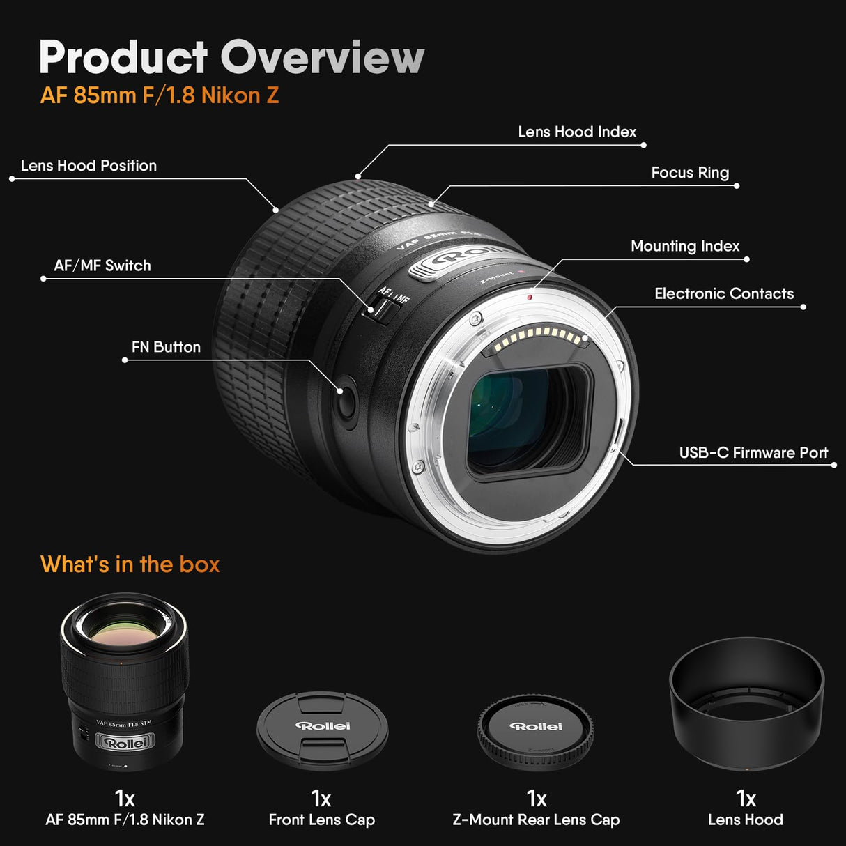 Rollei AF 85 mm F/1.8 Objetivo Fotograma Completo para Nikon Z con Autofoco STM | Recubrimiento HFT-X | Cuerpo de Metal 477g Compatible con Cámaras APS-C Z50/Z30/Zfc y Full Frame Z9/Z8/Z7/Z6/Z5 Series