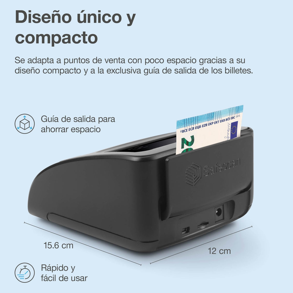 Detector de billetes falsos portátil Safescan 155-S completo para verificar rápidamente billetes - Detector billetes falsos con 7 puntos de detección - Detector de billetes falsos 100% fiable