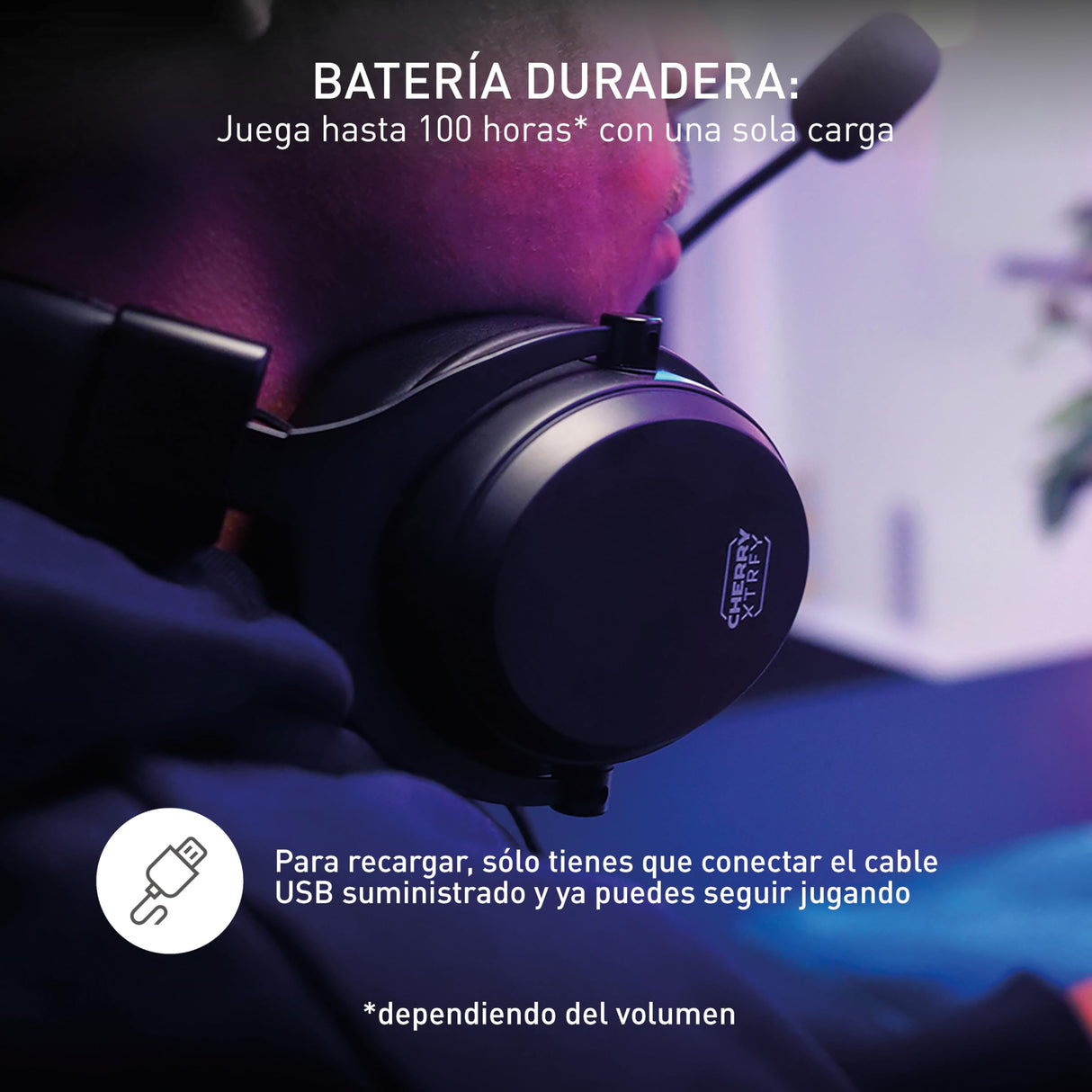 CHERRY XTRFY H3 Wireless, Auriculares Inalámbricos Gaming, Sonido Optimizado para Esports, Ideal para Juegos, Streaming y Música, Micrófono Desmontable, Negro