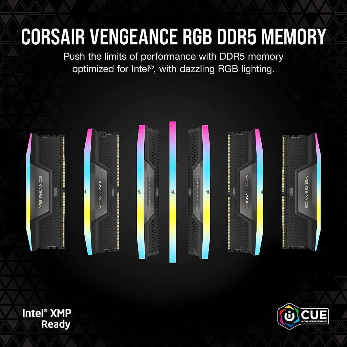 Corsair Vengeance RGB DDR5 64GB (2x32GB) 6600MHz C32 Intel Memoria per Desktop (Regulación de Voltaje a Bordo, Perfiles XMP 3.0 Personalizados, Factor de Forma Compacto, Optimizadas para Intel) Negro