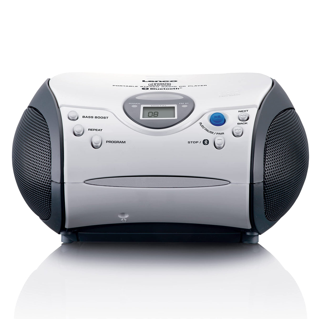 Lenco SCD-24 Blanco/Negro, Radio FM portátil con Reproductor de CD, Conector para Auriculares, Cable, Pilas, Ideal para Llevar, fácil de Usar
