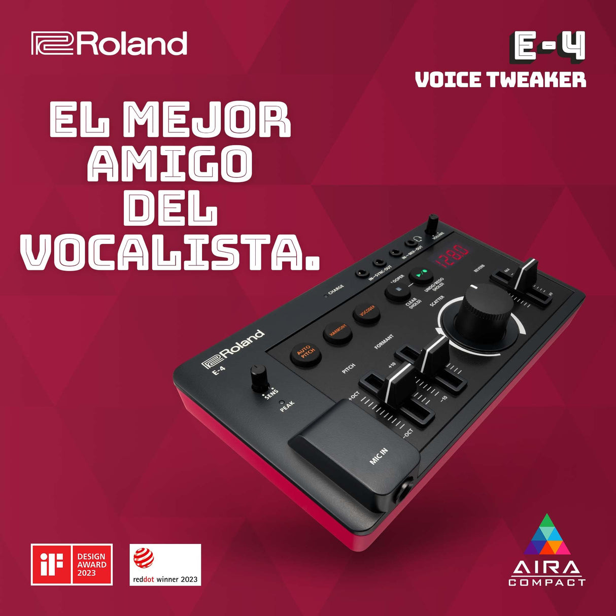 Roland AIRA Compact E-4 Voice Tweaker | Herramienta de transformación vocal con efectos avanzados | Looper de 24 segundos | Filtro corte bajo | Batería inalámbrica para 3,5 horas | Ligero y portátil