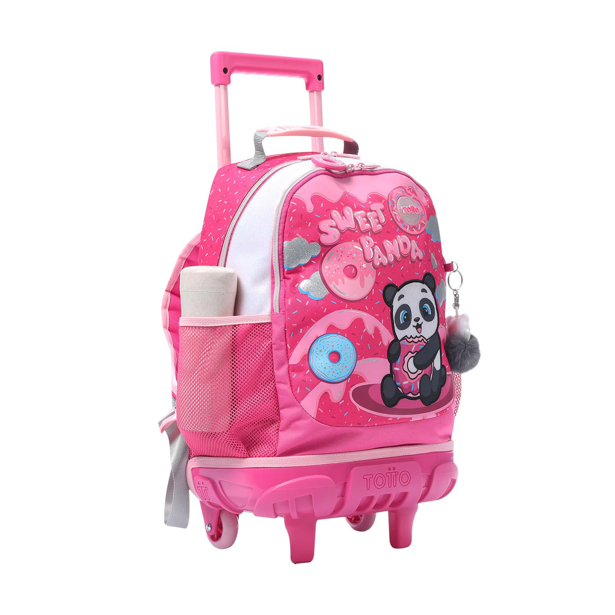 TOTTO - Mochila Escolar con Ruedas, Modelo Sweet Panda M, Mochila Mediana, Capacidad 14 L, 2 Compartimentos, 2 Bolsillos Botella, Protección contra Impactos, Cómodas Correas Ajustables, Color Rosa