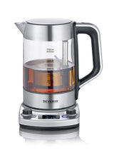 SEVERIN - Hervidor de té y agua de cristal con elevación automática, 1.7 L, 3000 W, Elemento calefactor oculto por placa de acero inoxidable, acero inoxidable y cristal, WK 3422