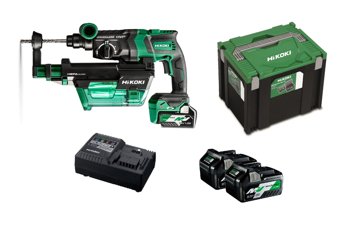 HIKOKI DH36DPEWEZ Batería Bohr y Cincel DH36DPE (HSC IV) + extracción de polvo (SDS-plus) (2,5 Ah) 36 V, color verde