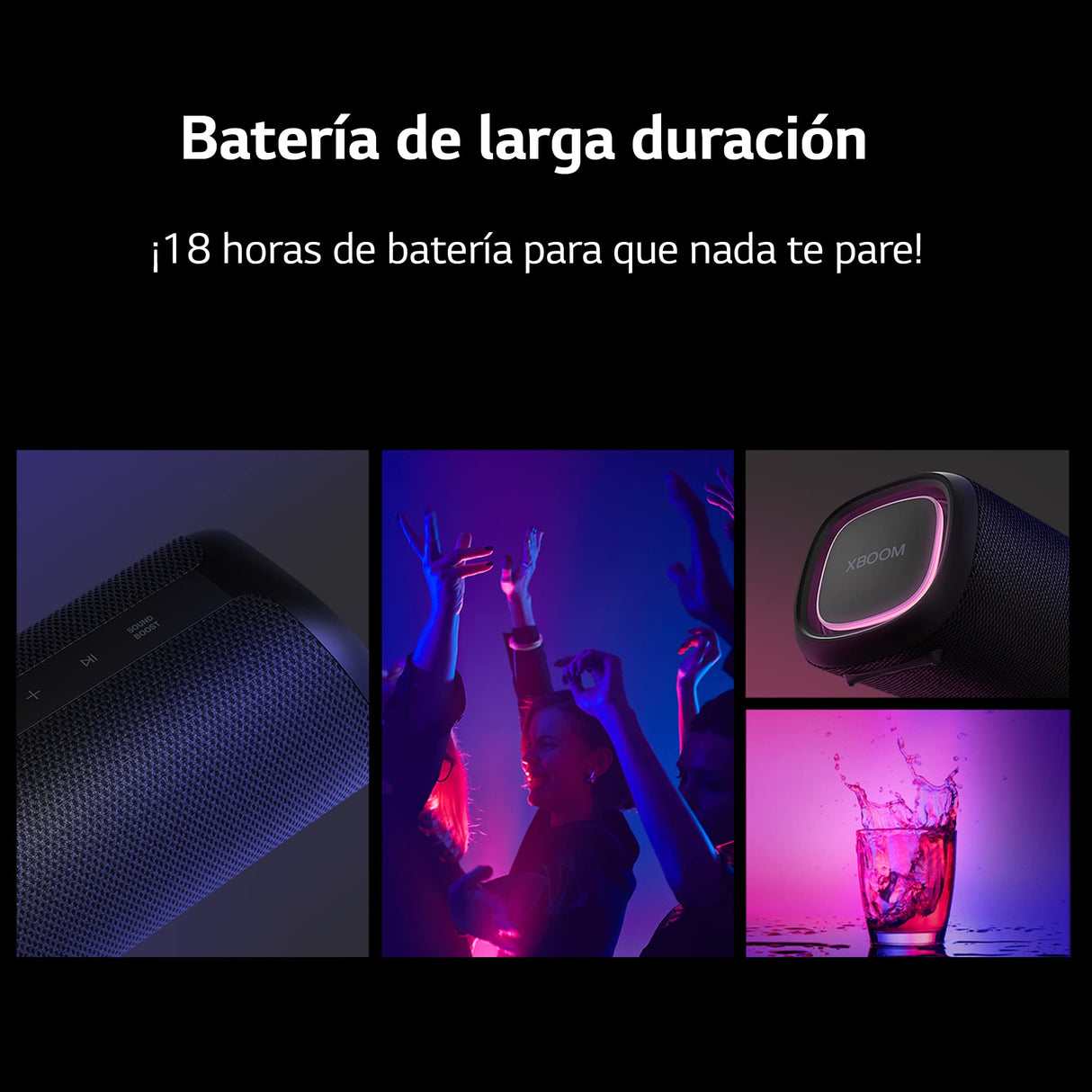 LG XBOOM Go XG5QBK - Altavoz Inalámbrico, Bluetooth, 20W, Sonido Sound Boost, Resistente al Agua IP67, Autonomía 18h, Color de Luces LED Variable, Amplia Conectividad, Color Negro