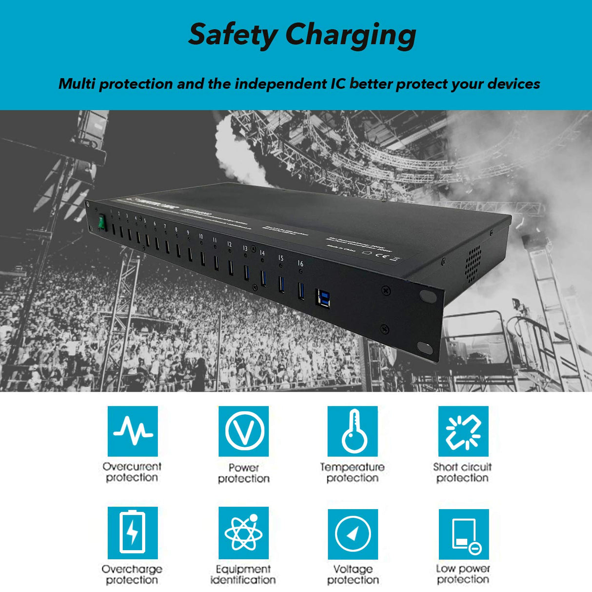 INFITRONIC - IN19PLG002-19 Pulgadas USB 3.0 Hub16-ports con estación de Carga y sincronización (Montaje en Rack de 1 UE)