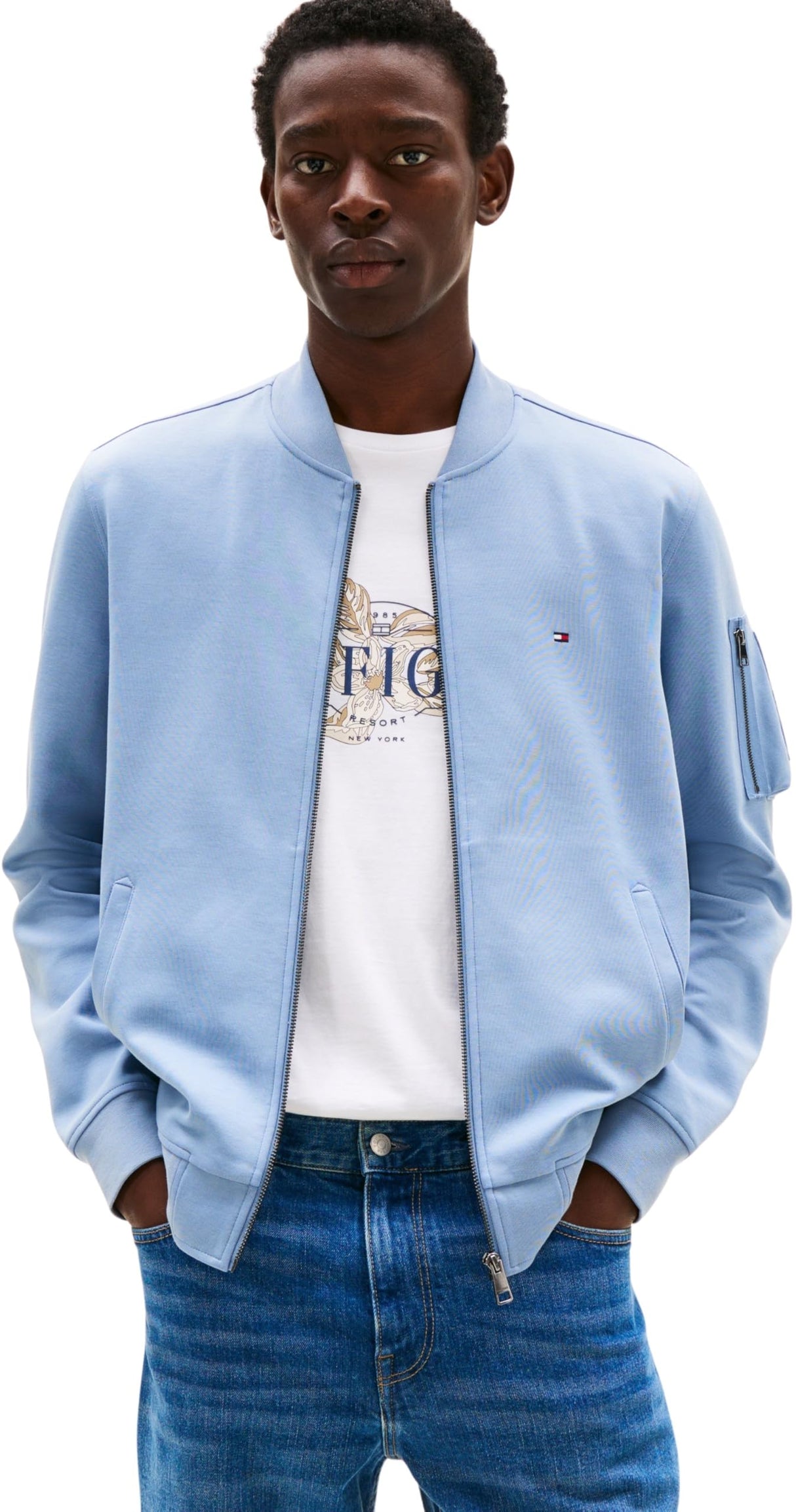Tommy Hilfiger Cazadora bomber Hombre Essential con cremallera, Azul (Brisk Blue), L