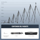 NEEWER LITETRIP LT38 - Trípode de viaje de fibra de carbono de 61 pulgadas para cámara, cabezal de bola de perfil bajo de inclinación panorámica de 360°, eje central flexible, placa QR Arca compatible