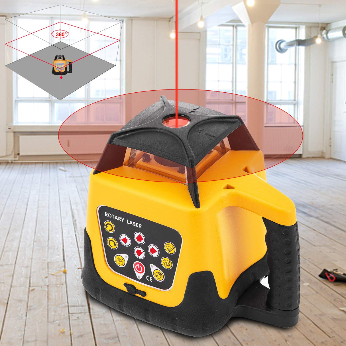 VEVOR Nivel Láser Auto-Nivelación Rango de 500 m Nivel de Láser Rojo ± 5 Grados Nivel Láser Giratorio Nivel de Láser Impermeable Trabajo Continuo 25 Horas para Trabajo, Construcción, Decoración, Hogar