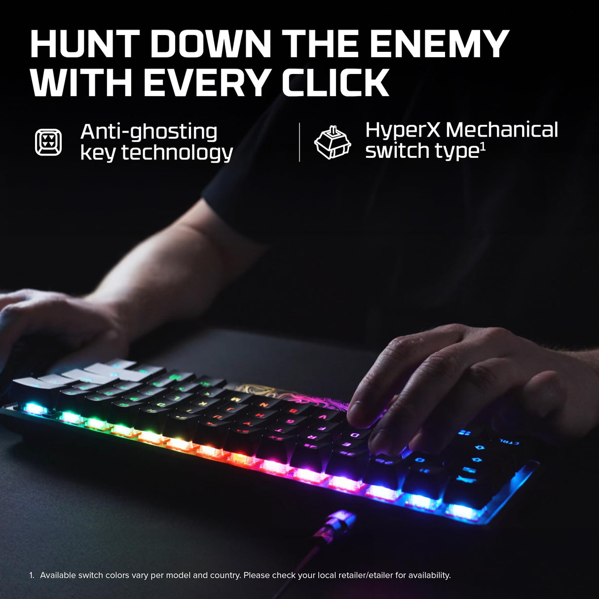 HyperX Alloy Origins 60 – Teclado mecánico para juegos - Formato ultracompacto al 60 % – Tecla HyperX Aqua (táctil) - Cubiertas de PBT de doble capa de las teclas - Retroiluminación LED RGB
