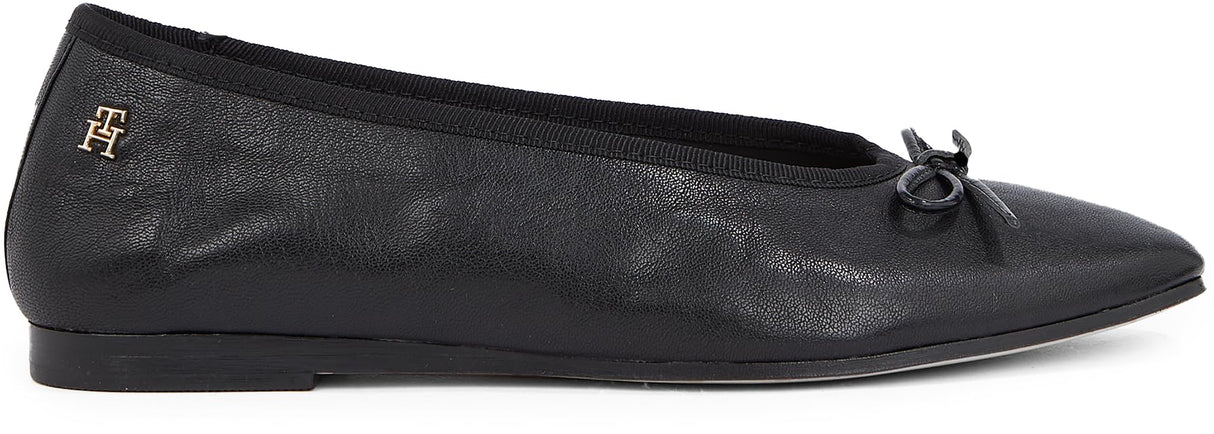 Tommy Hilfiger Bailarinas Mujer Soft Leather con Lazo, Negro (Black), 38