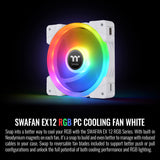 Thermaltake SWAFAN EX 12 RGB Ventilador de refrigeración para PC, blanco, paquete de 3, 500~2000 RPM, conexión magnética, cuchillas reversibles, controlador incluido, CL-F161-PL12SW-A