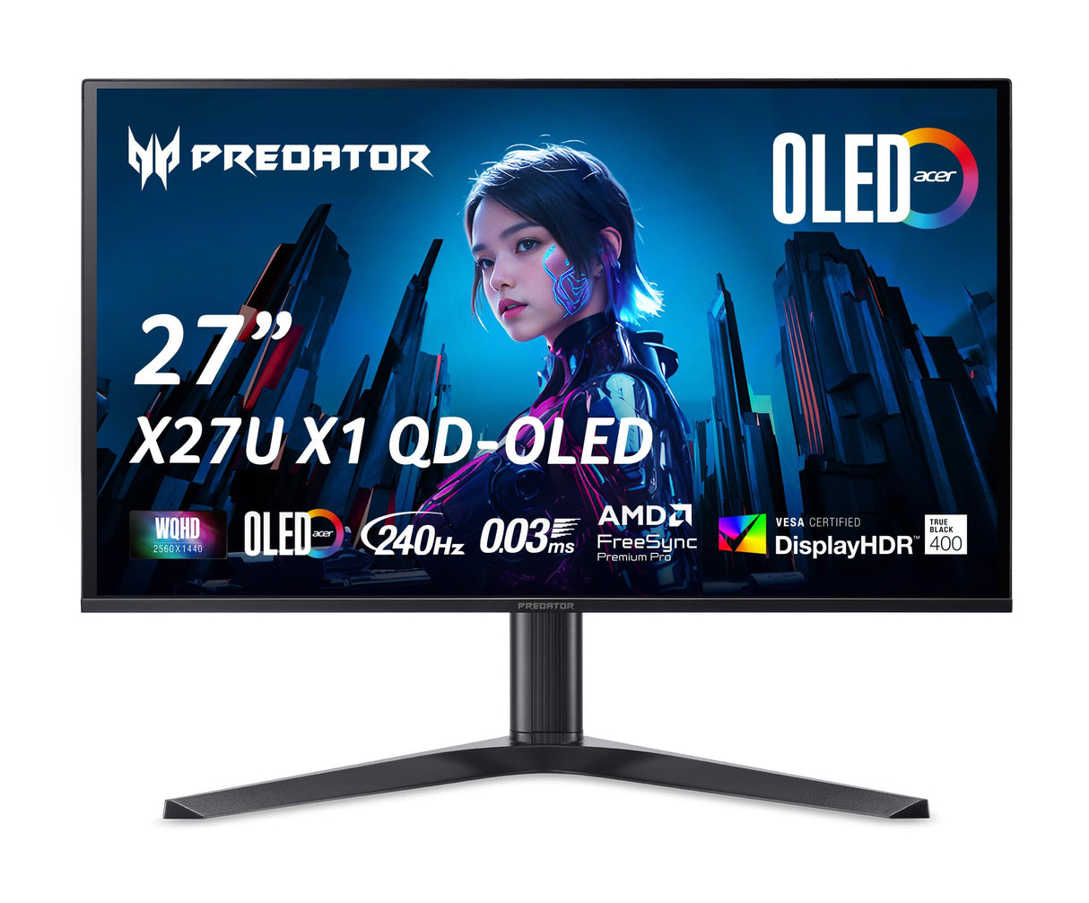 Predator X27U X1 - Monitor para Videojuegos (26,5", WQHD, Quantum Dot OLED, 240 Hz, 0,03 ms(GTG), DP 1.4, 2 x HDMI 2.1, Altura Regulable, FreeSync Premium Pro