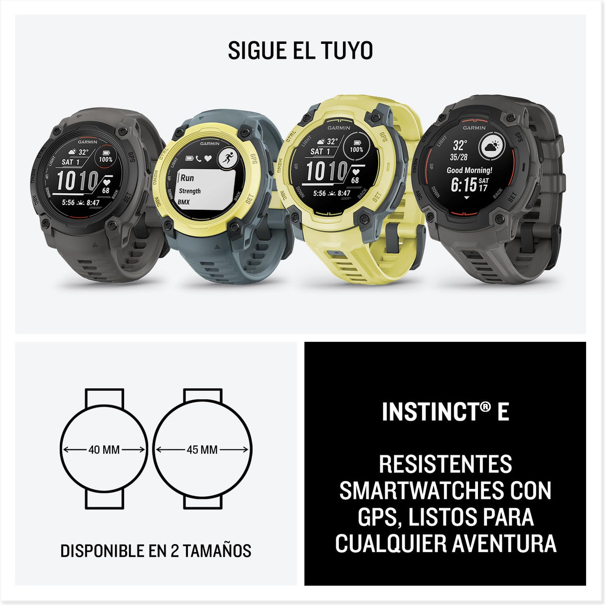 Garmin Instinct E, Reloj Inteligente con GPS, 45 mm, Resistente al Agua, Aplicaciones Deportivas integradas, Monitorización de la Salud, Notificaciones Inteligentes, Amarillo