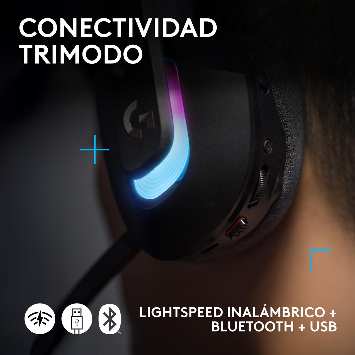 Logitech G G522 LIGHTSPEED auriculares con micrófono inalámbricos para gaming, LIGHTSYNC RGB, micrófono y audio avanzado, conexión triple - LIGHTSPEED, Bluetooth, USB-A a USB-C para PC - Negro
