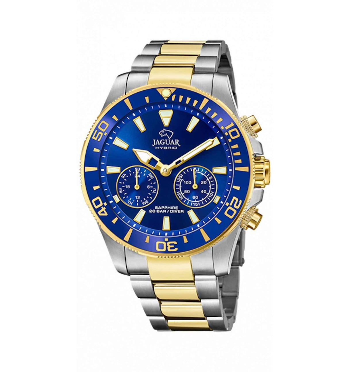 JAGUAR Reloj Modelo J889/3 de la colección Connected, Caja de 45,7 mm Verde con Correa de Acero Bicolor para Caballero