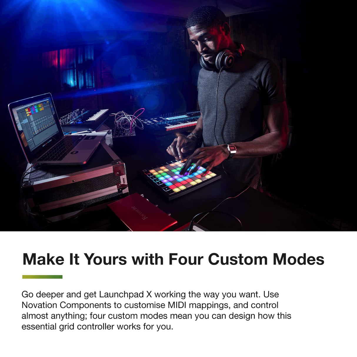 Novation Launchpad X - Controlador de cuadrícula MIDI para Ableton Live/Logic Pro. Controles sencillos, reproducción dinámica de notas, modos Scale