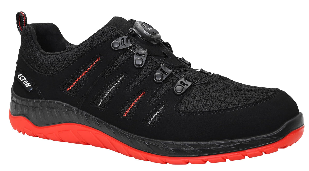 ELTEN Maddox Boa Negro-Rojo Low ESD S3S, Zapatos de Seguridad para Mujer+Hombre, Ligero, Puntera de Acero, Material Superior: Textil, Forro Interior: Textil (Transpirable), Talla 41
