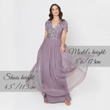 Maya Deluxe Women's V Neckline Embellished V Neck Maxi Dress Short Sleeve Empire Waist Prom Graduation Bridesmaid Wedding Guest Vestido de Dama de Honor, Moody Lilac, 28 para Mujer