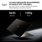 LG gram 14ZD90U-G.AX85BN - Ordenador Portátil Ultraligero de 14" Intel Core Ultra 7 355, 3 GB RAM, 512 GB SSD, Intel Graphics (4Xe), IPS Antirreflejo, 1120g, 36.5 h, FreeOS, Teclado ES, Negro