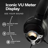 Meters M-Level-UP, Auriculares para Juegos, Sonido Envolvente 7.1, micrófono Desmontable, potentes Controladores de 50 mm, Control Remoto en línea, RGB Personalizado Brillante y VU único, Compatible