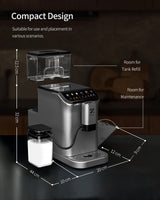 ZACHVO Cafetera Superautomática con Sistema de Leche–20 Bares, 7 Bebidas, 15 Niveles de Molido, Depósito de Agua de 1,5L, Doble Caldera, Control PID, Limpieza Automática,Pantalla Táctil，Café con Leche