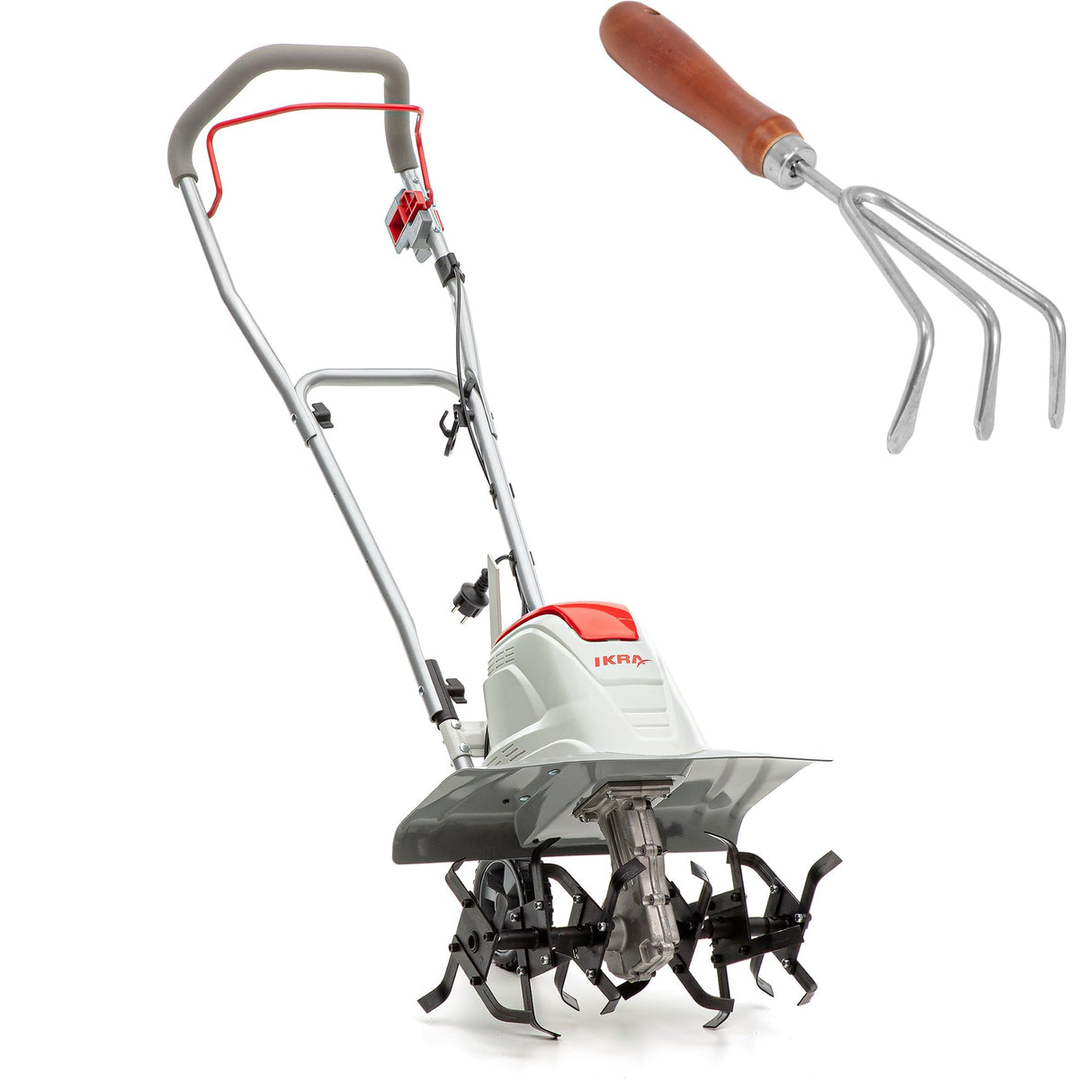 IKRA motoazada eléctrica motocultor cultivador Fem 1500, Ancho útil 17-45cm, Profundidad 23cm, Incluye extirpador Manual