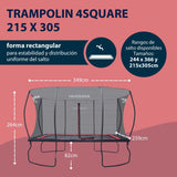 HUDORA Trampolin 4square - Trampolín rectangular al aire libre de 244x366/215x305 cm - Cama elástica deportiva rectangular para hasta 120 kg - Trampolín familiar con alta capacidad de salto