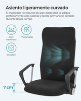 SONGMICS Silla de Oficina, Silla de Escritorio Ergonómica, Silla Giratoria, Asiento Tapizado, Ajustable en Altura e Inclinable, Carga de 120 kg, Negro Tinta OBN034B01