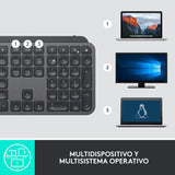 Logitech MX Keys for Business, Teclado retroiluminado inalámbrico, Teclas silenciosas para pulsaciones perfectas, Logi Bolt, Bluetooth, Recargable, Windows/Mac/Chrome/Linux, QWERTY Español - Gris