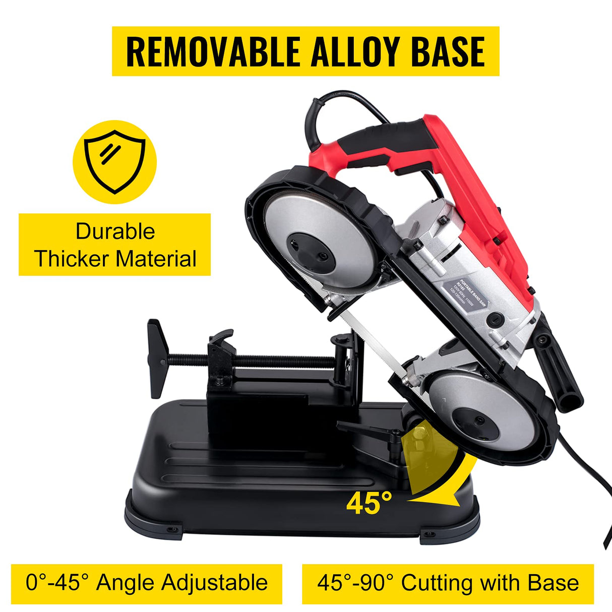 VEVOR Sierra de Cinta de Metal 1100W Base 0 – 45° Sierra de Cinta Profesional Tamaño Corte 12,7cm 137,8-472,4 Pies/min Sierra de Cinta de Corte para Metal, Acero, Aluminio y Cable Compuesto