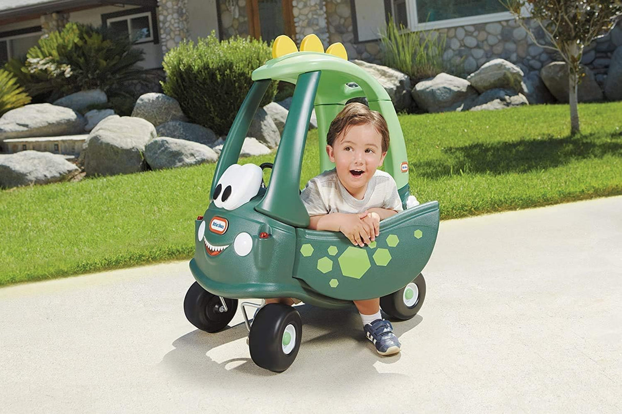 little tikes Cozy Coupe Dino - Correpasillos, Reposapiés Extraíble, Bocina Que Funciona, Botón de Arranque y Tapa de Combustible, Edad: a Partir de 18 Meses