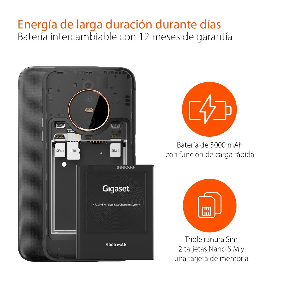 Gigaset GX6 para Exteriores 5G Smartphone - Estándar Militar, IP68 Resistente al Polvo y al Agua, Pantalla de 6,6" FHD+ con Gorilla Glass - 128GB+6GB RAM - Cámara de 50MP, Capaz de Android 14, Negro