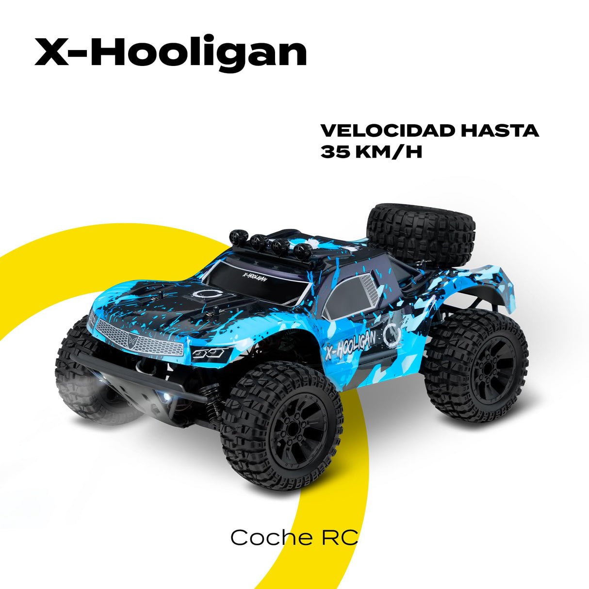 Overmax X-Hooligan Gran Coche de Control Remoto Rápido Escala 1:10 Velocidad 35 km/h Alcance 100 Metros 4x4 Drive 40 Minutos Conducción Diversión Iluminación LED