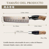 SHAN ZU Cuchillo Nakiri Damasco de Cobre y Acero 33 capas, Cuchillo de Cocina Damas, Cuchillo para Verdura Japonés Forjado a Mano con Mango de Madera de Arce - VENUS Series