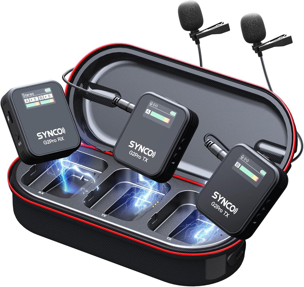 SYNCO Micrófono inalámbrico Lavalier, G2(A2) Pro Micro Corbata 2.4Ghz 200m Transmisión Compatible para Cámara DSLR Videocámaras Móviles y Tabletas, Corbata-Microfono-Solapa-Inalambrico-Sistema