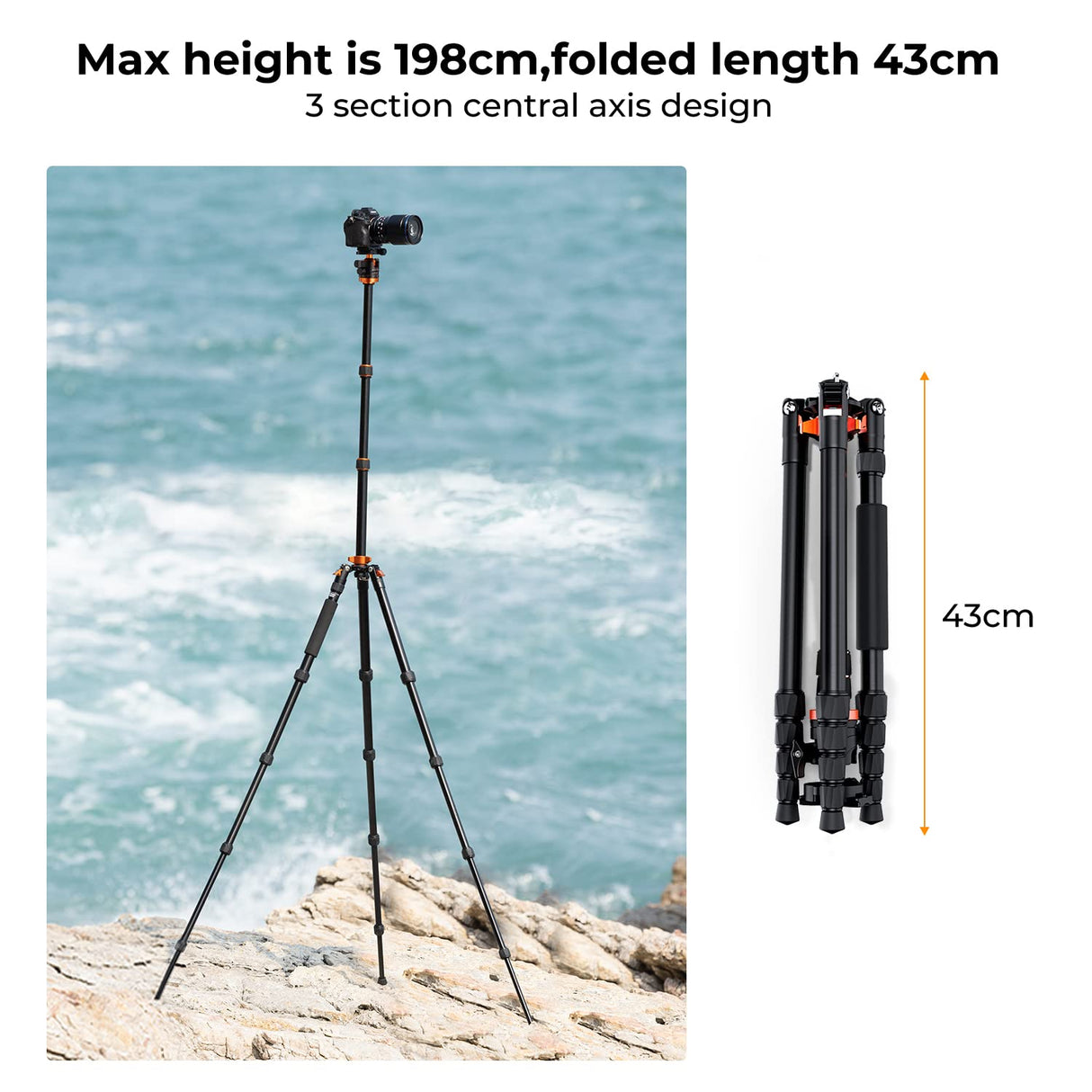 K&F Concept Trípode Cámara,198cm Trípode de Viaje Aluminio,Trípode Compacto con Monopie,Trípode Fotografía Professional con 360° Rótula de Bola y Placa de Liberación para Cámara DSLR Canon Nikon Sony