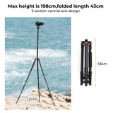 K&F Concept Trípode Cámara,198cm Trípode de Viaje Aluminio,Trípode Compacto con Monopie,Trípode Fotografía Professional con 360° Rótula de Bola y Placa de Liberación para Cámara DSLR Canon Nikon Sony