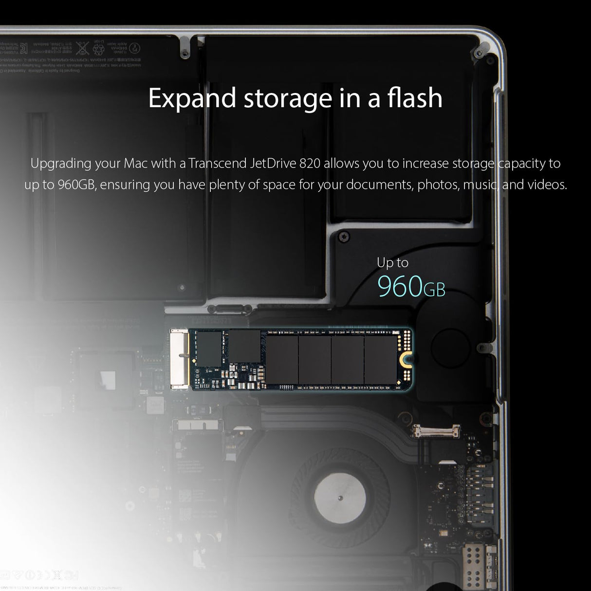 Transcend JetDrive 825 Disco Duro Interno SSD con Thunderbolt Externo para MacBook de 480GB, PCIe Gen3 x2
