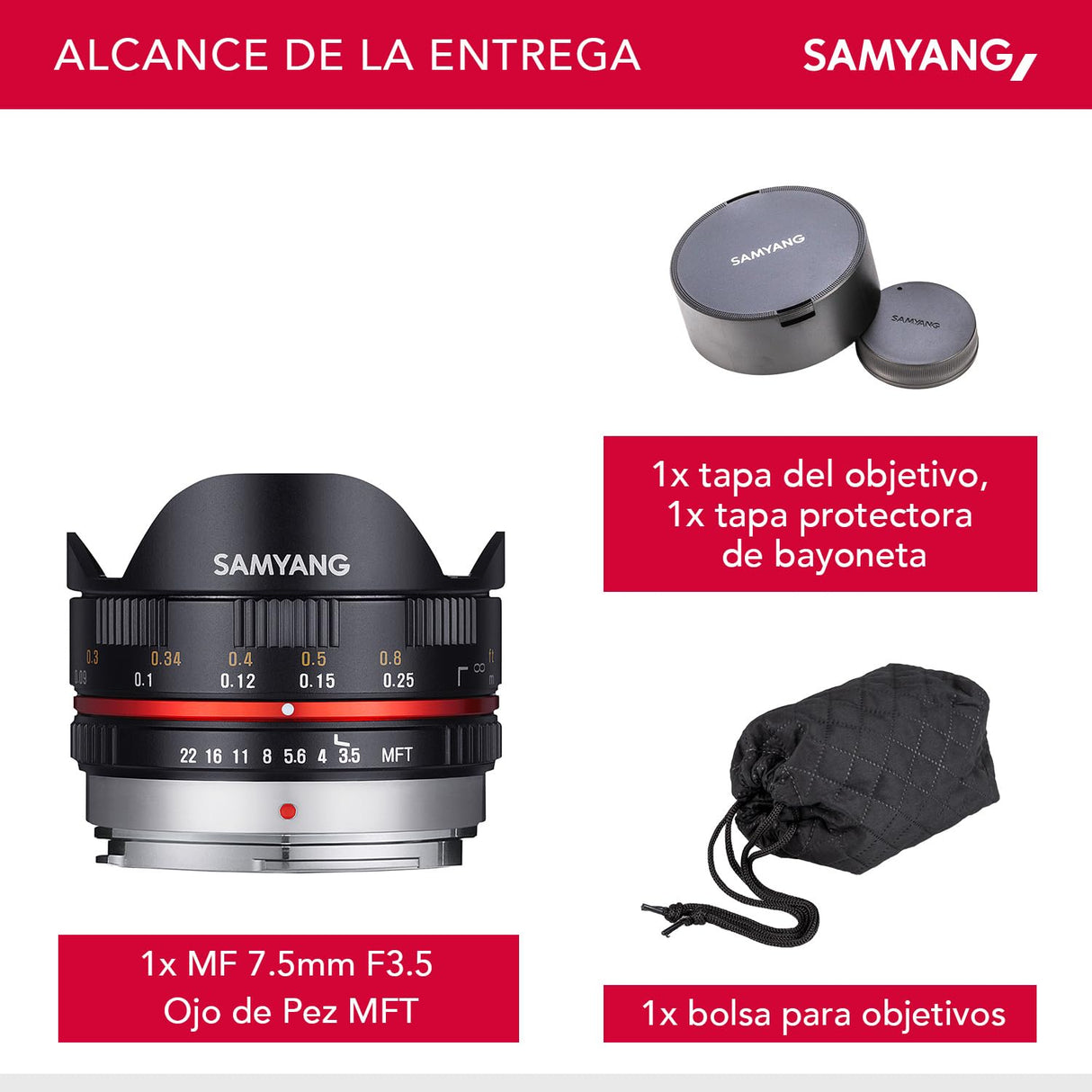 Samyang 7,5/F 3,5 UMC Fish-Eye MFT - Objetivo fotográfico para Micro Cuatro Tercios, Negro