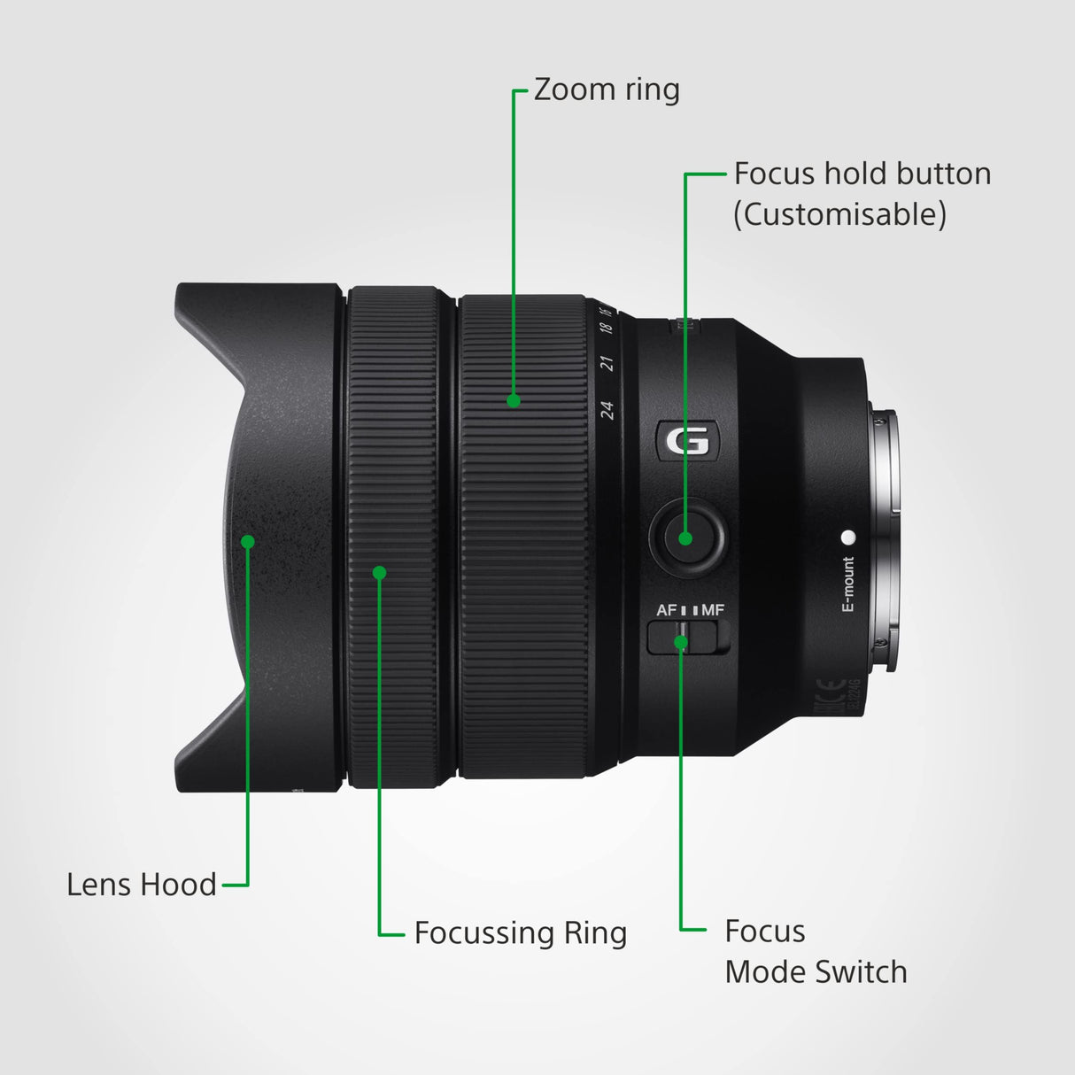 Sony SEL1224G - Objetivo Montura E (Lente G, Distancia Focal 12-24 mm, Gran Angular de F4, diseño Compacto) Negro